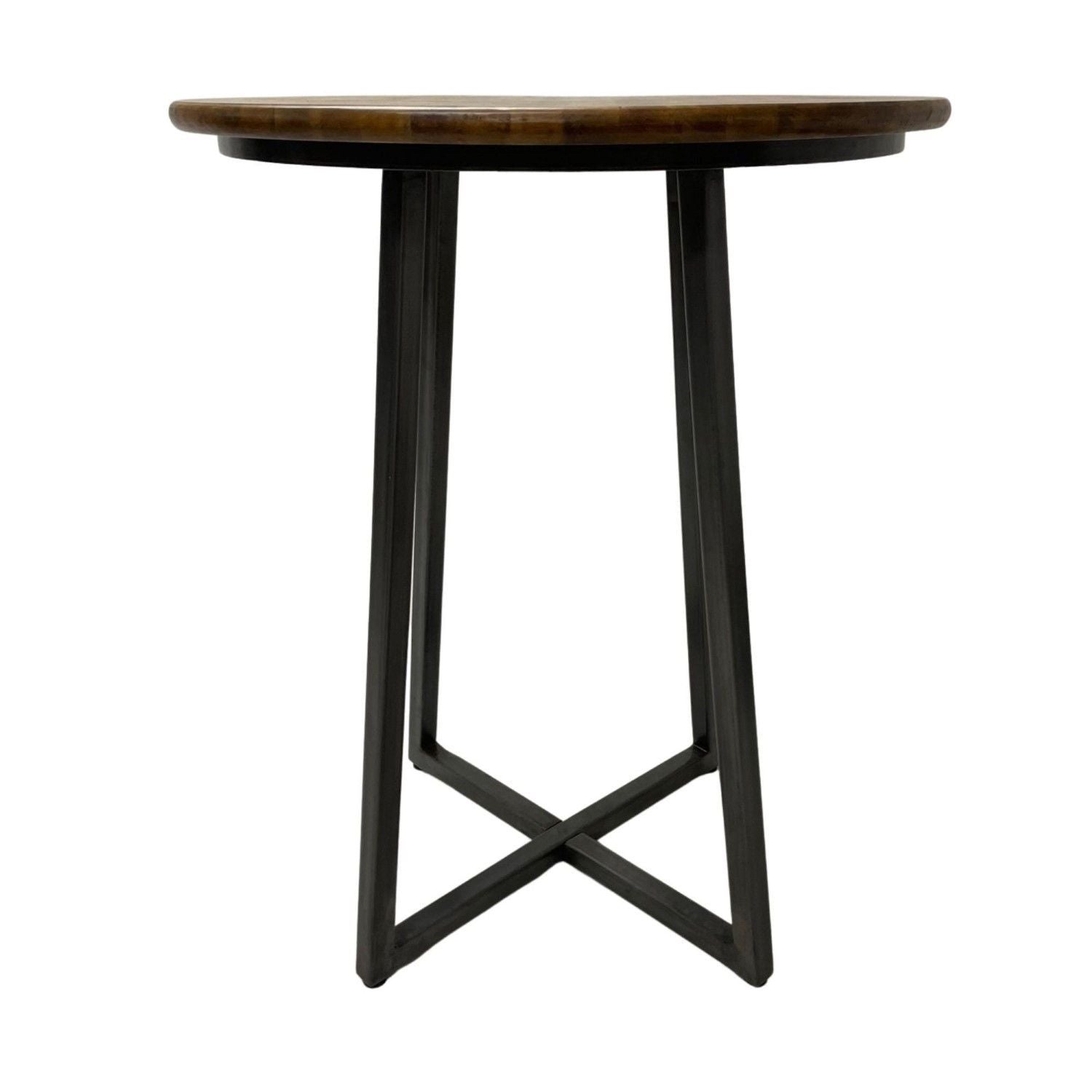 Industrial Round Mango Wood Bar Table with Gunmetal Steel Base