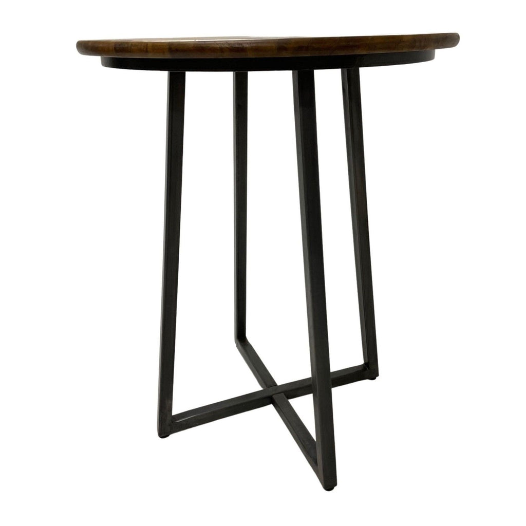 Industrial Round Mango Wood Bar Table with Gunmetal Steel Base
