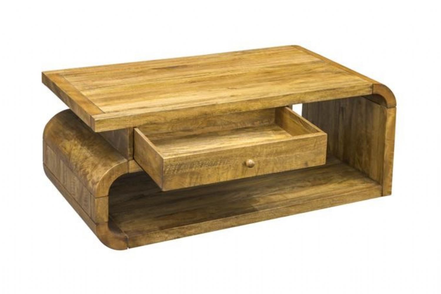 Mango Wood Rectangular Coffee Table with Drawer and Open Shelf