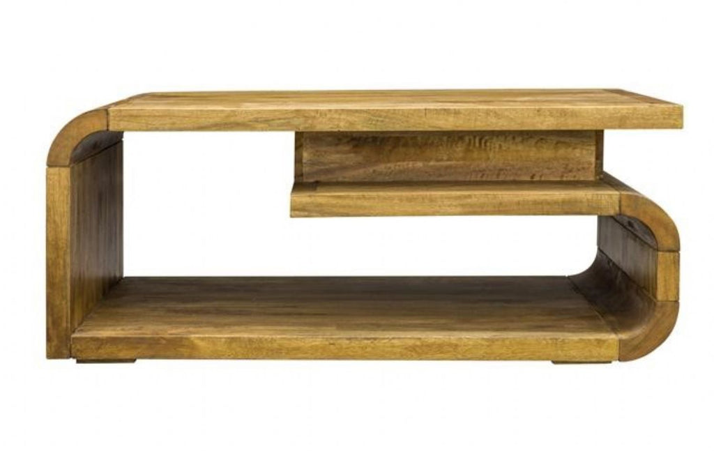 Mango Wood Rectangular Coffee Table with Drawer and Open Shelf