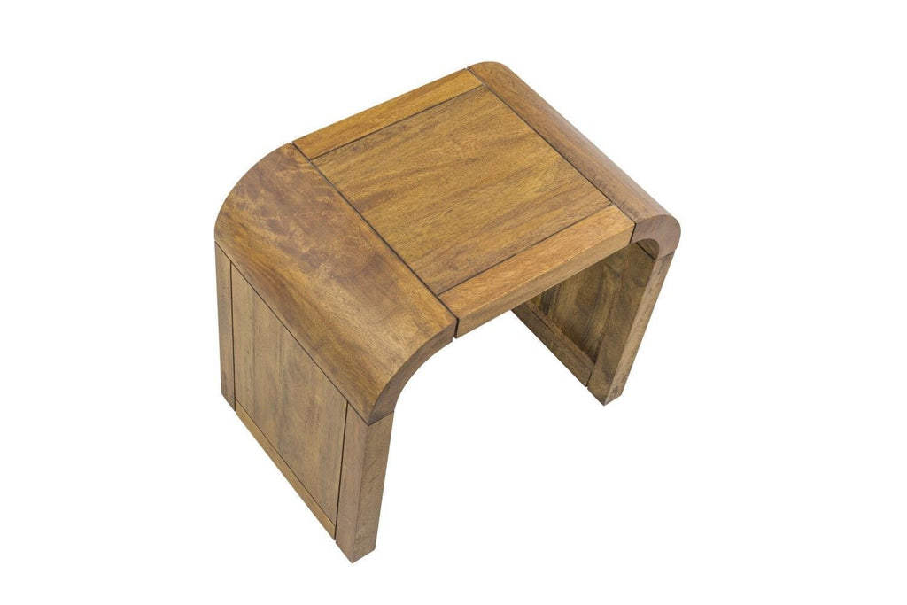 Curved Mango Wood Nest of 2 Side Lamp Occasional Tables Round Edges - Home Furniture Interiors