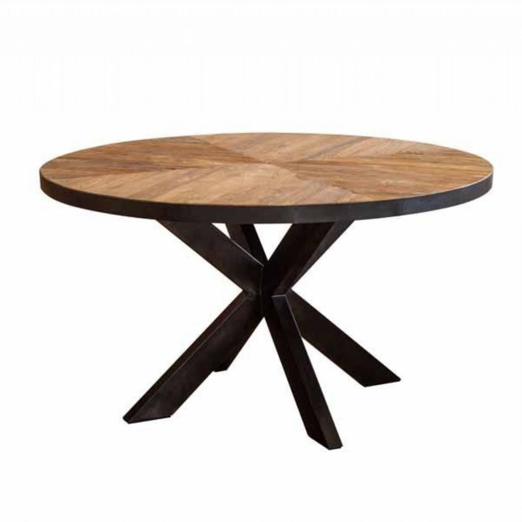 Industrial Dark Grey Mango Wood 4 Seater Round Dining Table