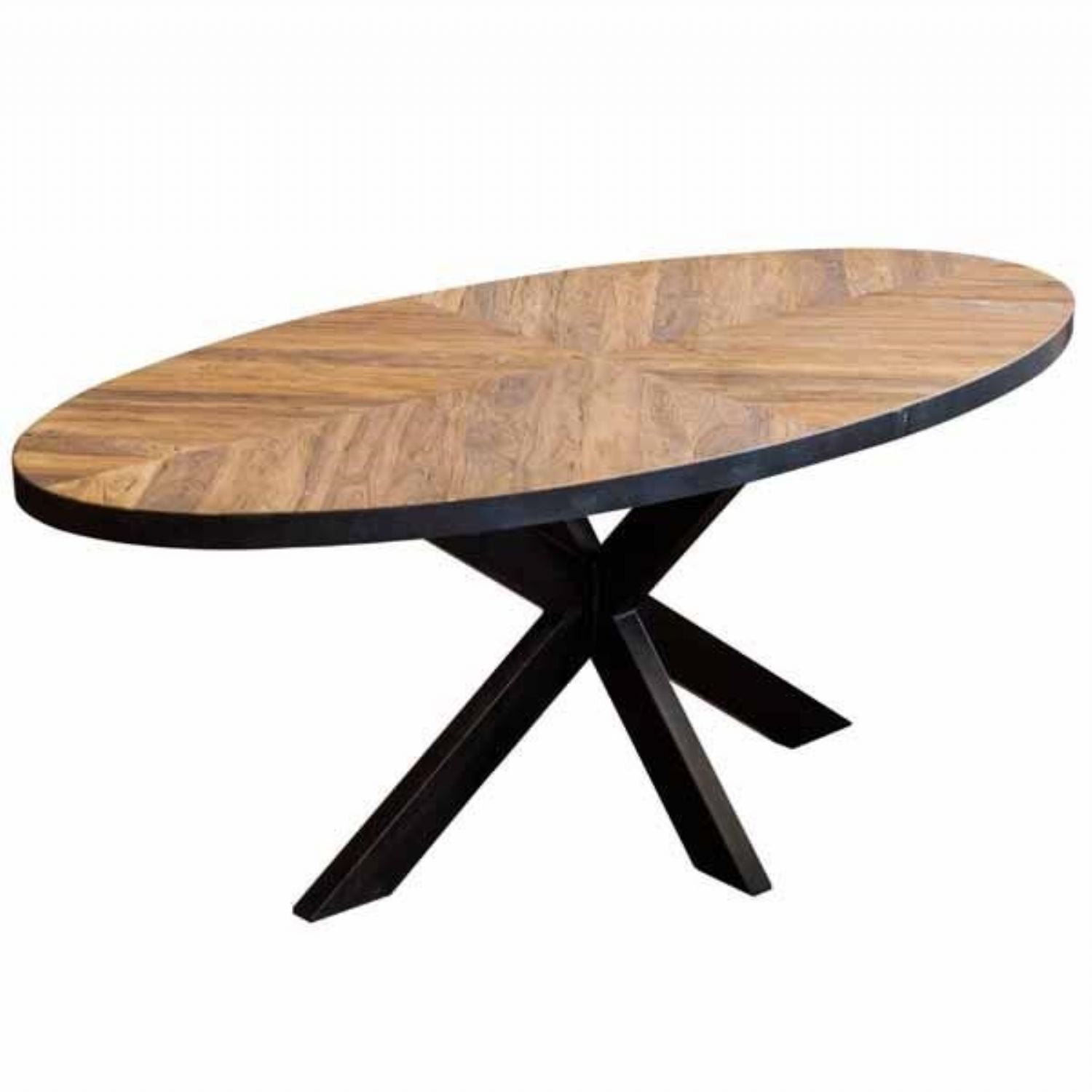 Modern Dark Grey Reclaimed Wood Oval 6 Seater Dining Table with Metal Legs