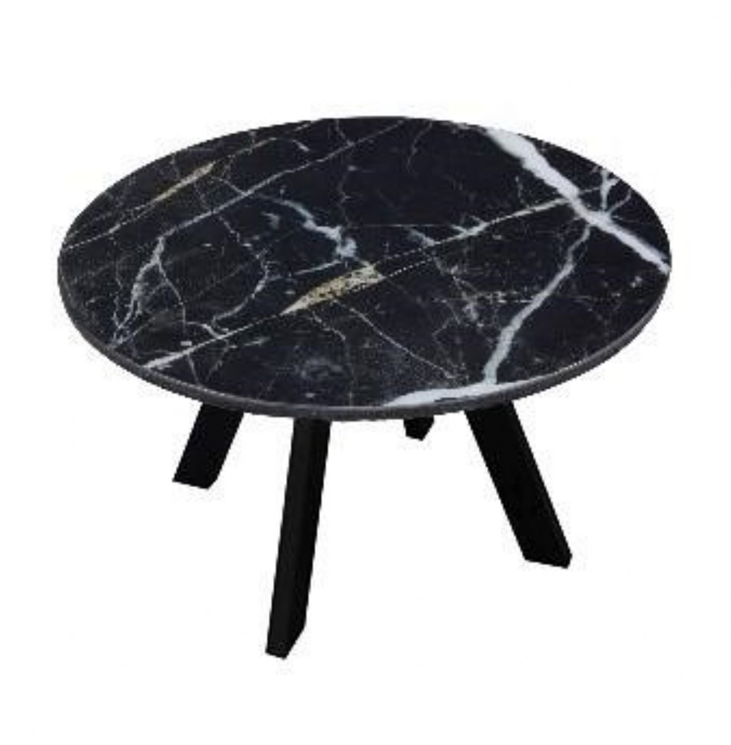Black Marble Effect Top Round Dining Table with Mindi Wood Base