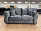 Charcoal Black Velvet Fabric 2 Seater Sofa Metal Trim Arms - Home Furniture Interiors