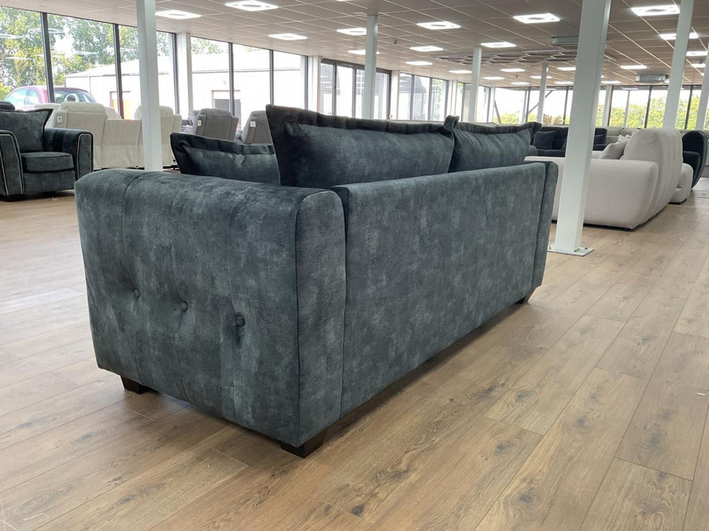Charcoal Black Velvet Fabric 2 Seater Sofa Metal Trim Arms - Home Furniture Interiors