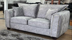 Silver Grey Velvet Effect Fabric 2 Seater High Back Sofa - Home Furniture Interiors