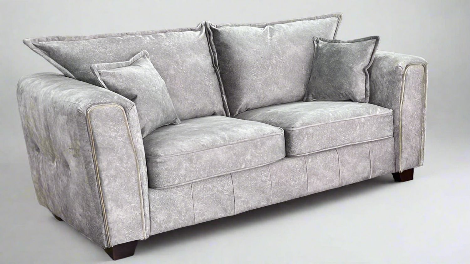 Silver Grey Velvet Effect Fabric 2 Seater High Back Sofa - Home Furniture Interiors