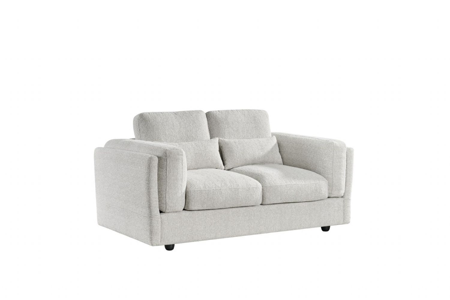 Beige Chenille Fabric 2 Seater Sofa with Chunky Arm Cushions - Home Furniture Interiors