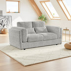 Grey Chenille Fabric 2 Seater Sofa with Chunky Arm Cushions - Home Furniture Interiors