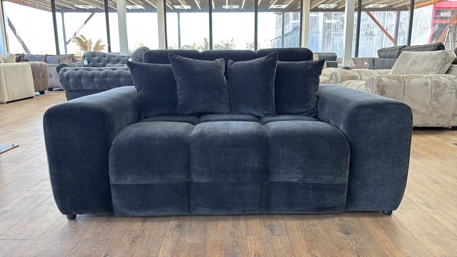 Black Fabric 2 Seater Sofa with Scatter Cushions - Home Furniture Interiors