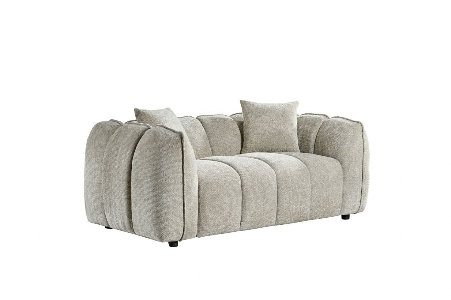 Beige Fabric Channel Tufted Design 2 Seater Sofa - Home Furniture Interiors