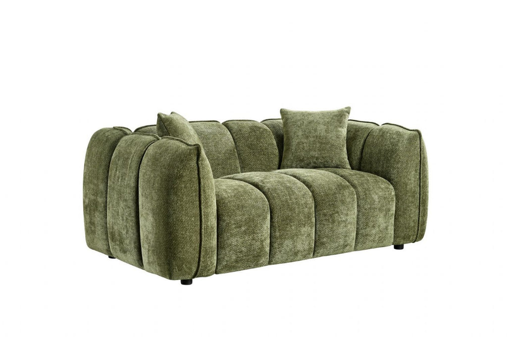 Olive Green Fabric Channel Tufted Design 2 Seater Sofa - Home Furniture Interiors