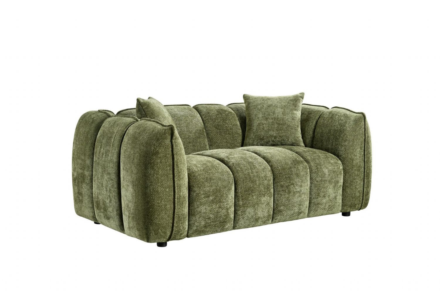 Olive Green Fabric Channel Tufted Design 2 Seater Sofa - Home Furniture Interiors