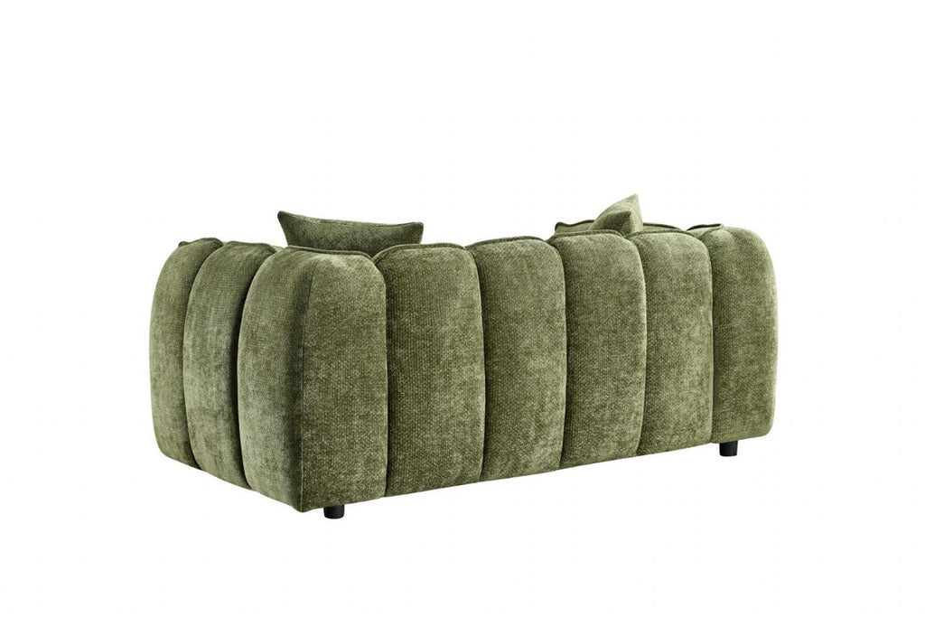 Olive Green Fabric Channel Tufted Design 2 Seater Sofa - Home Furniture Interiors