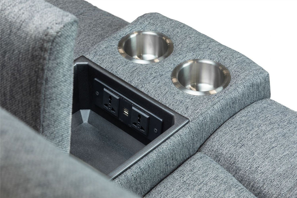 Grey Fabric 2 Seater Electric Recliner Sofa Pillow Top Arm - Home Furniture Interiors