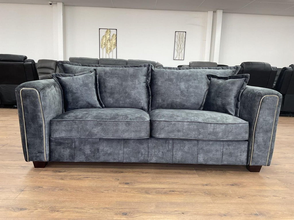 Charcoal Black Leather Effect High Back 3 Seater Sofa - Home Furniture Interiors