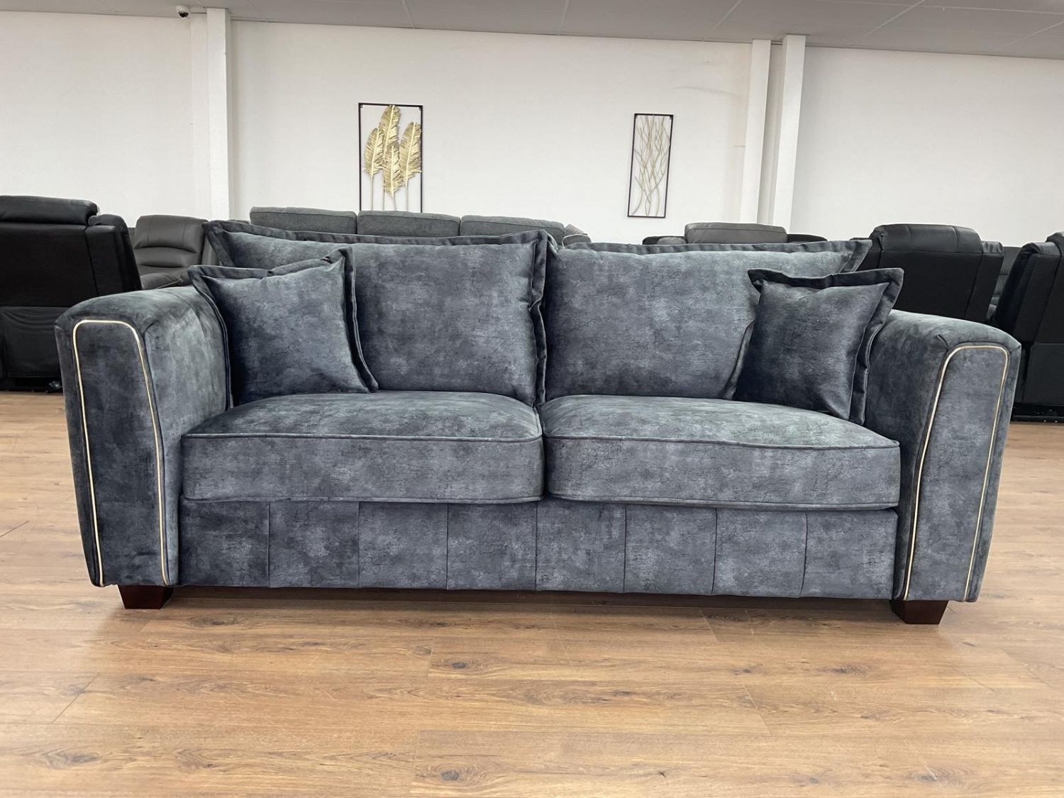 Charcoal Black Leather Effect High Back 3 Seater Sofa - Home Furniture Interiors