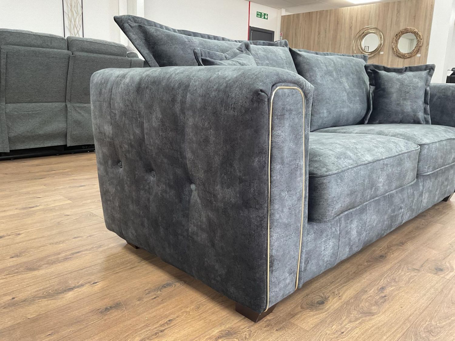 Charcoal Black Leather Effect High Back 3 Seater Sofa - Home Furniture Interiors