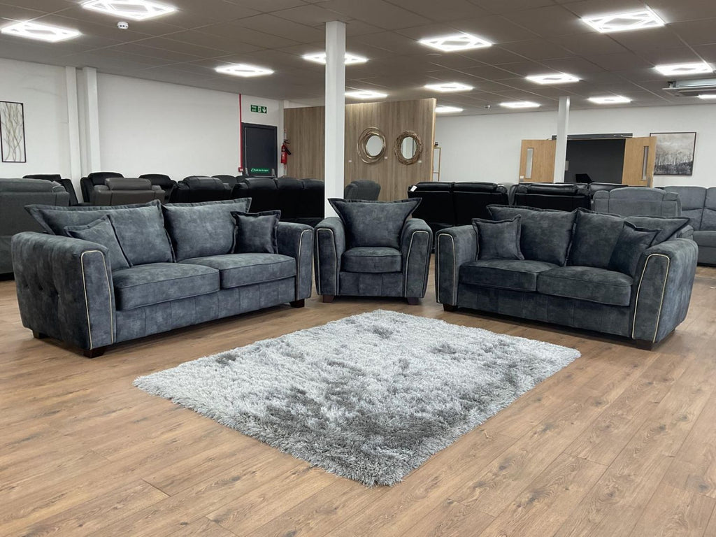 Charcoal Black Leather Effect High Back 3 Seater Sofa - Home Furniture Interiors