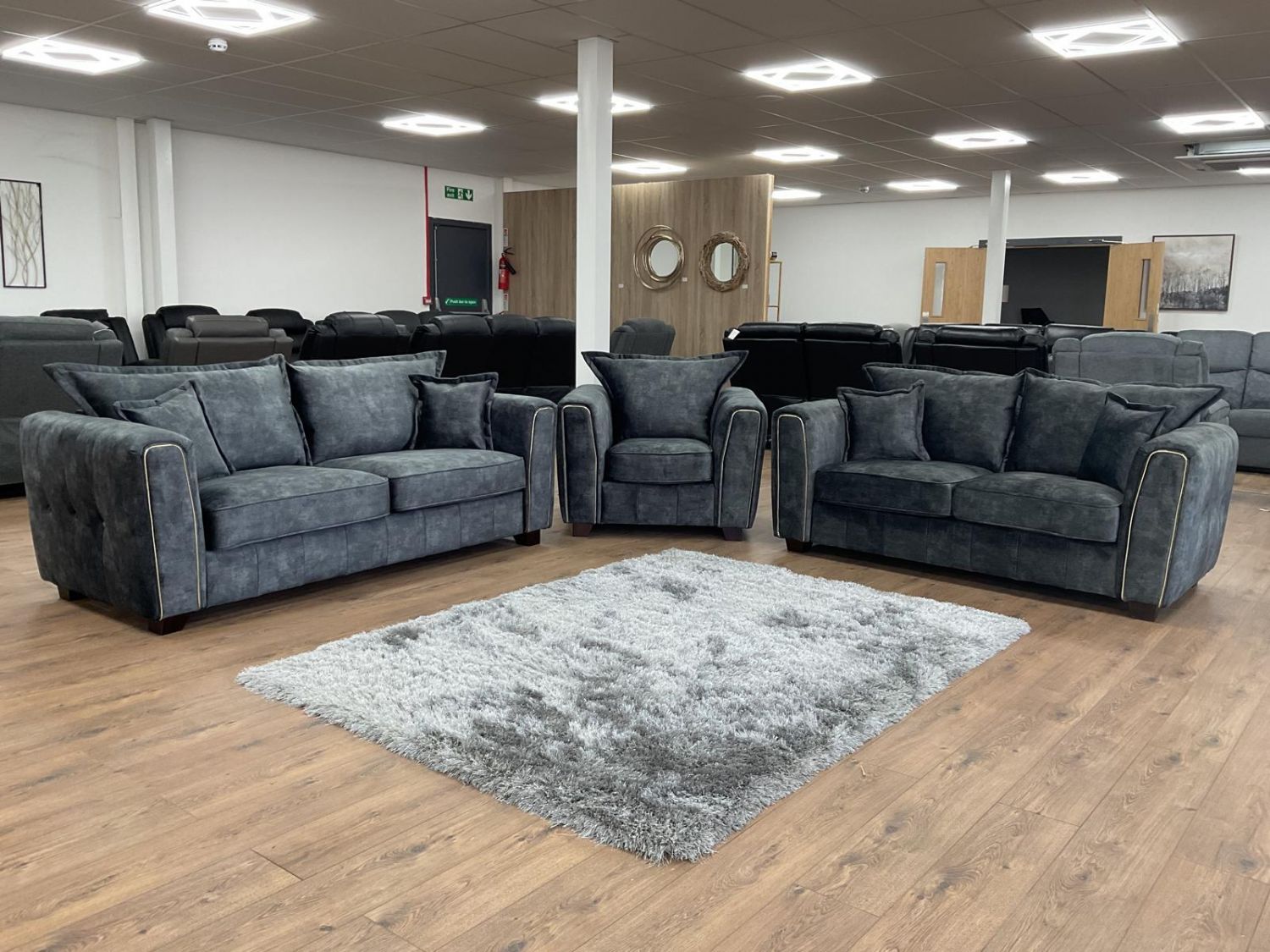 Charcoal Black Leather Effect High Back 3 Seater Sofa - Home Furniture Interiors