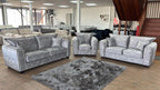 Silver Grey Velvet Effect Fabric 3 Seater High Back Sofa - Home Furniture Interiors