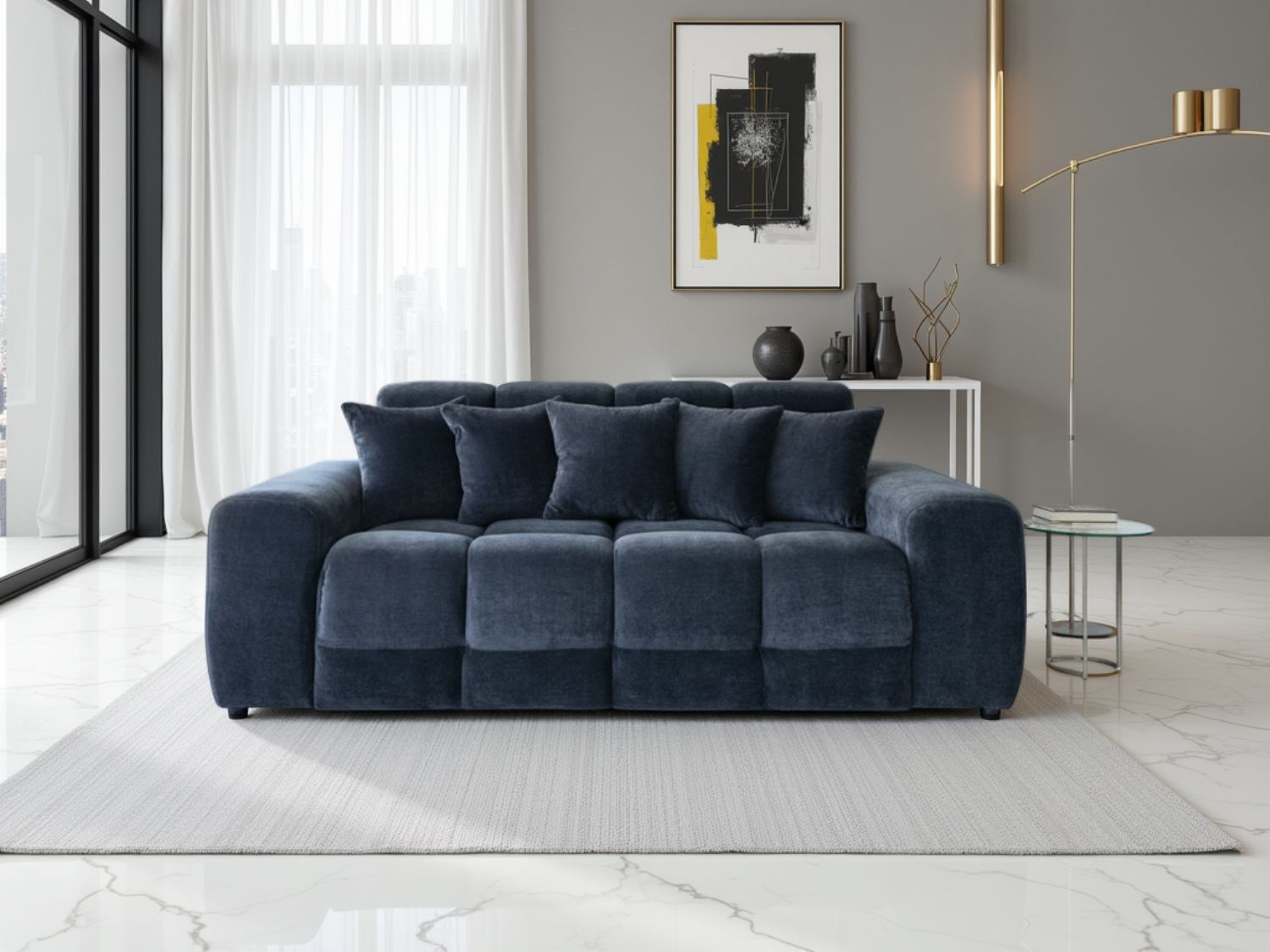 Black Velvet Fabric Upholstered 3 Seater Sofa - Home Furniture Interiors