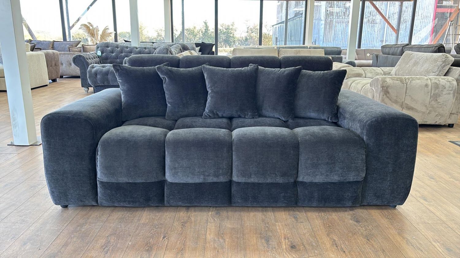 Black Velvet Fabric Upholstered 3 Seater Sofa - Home Furniture Interiors
