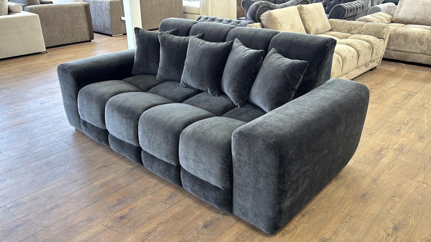 Black Velvet Fabric Upholstered 3 Seater Sofa - Home Furniture Interiors