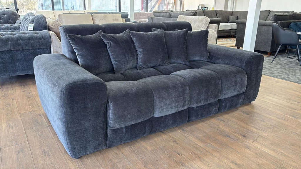 Black Velvet Fabric Upholstered 3 Seater Sofa - Home Furniture Interiors