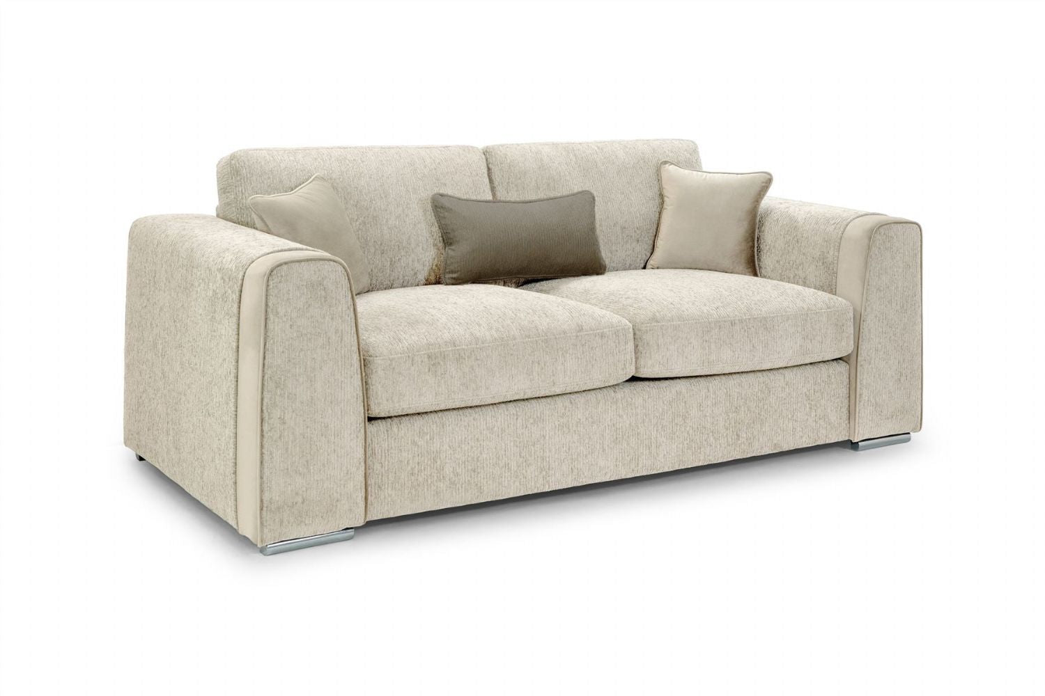 Beige Chenille Fabric Standard Back 3 Seater Sofa - Home Furniture Interiors