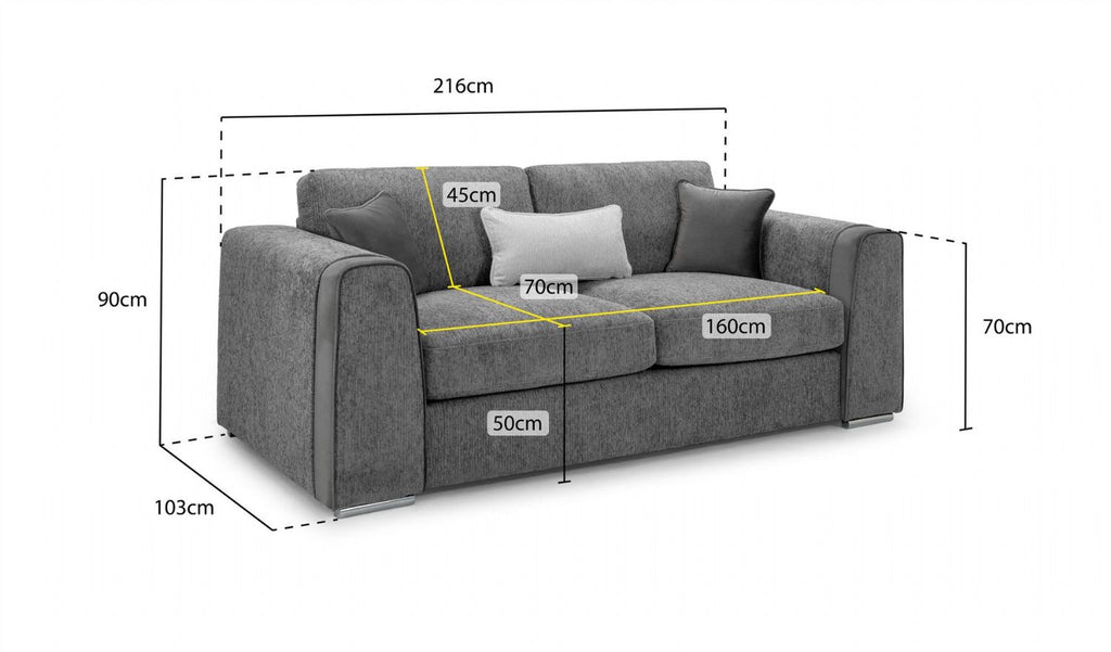 Beige Chenille Fabric Standard Back 3 Seater Sofa - Home Furniture Interiors