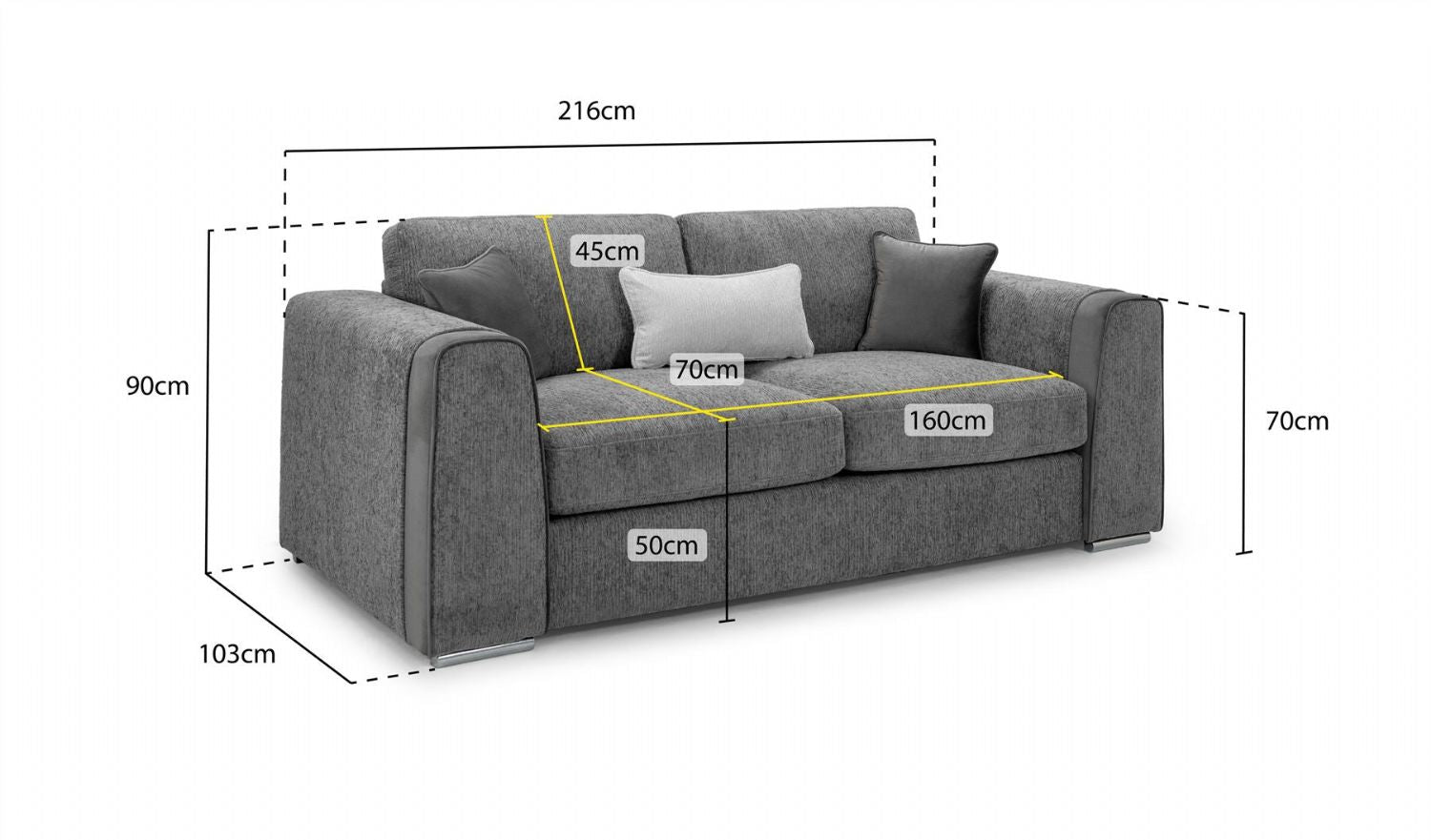 Beige Chenille Fabric Standard Back 3 Seater Sofa - Home Furniture Interiors
