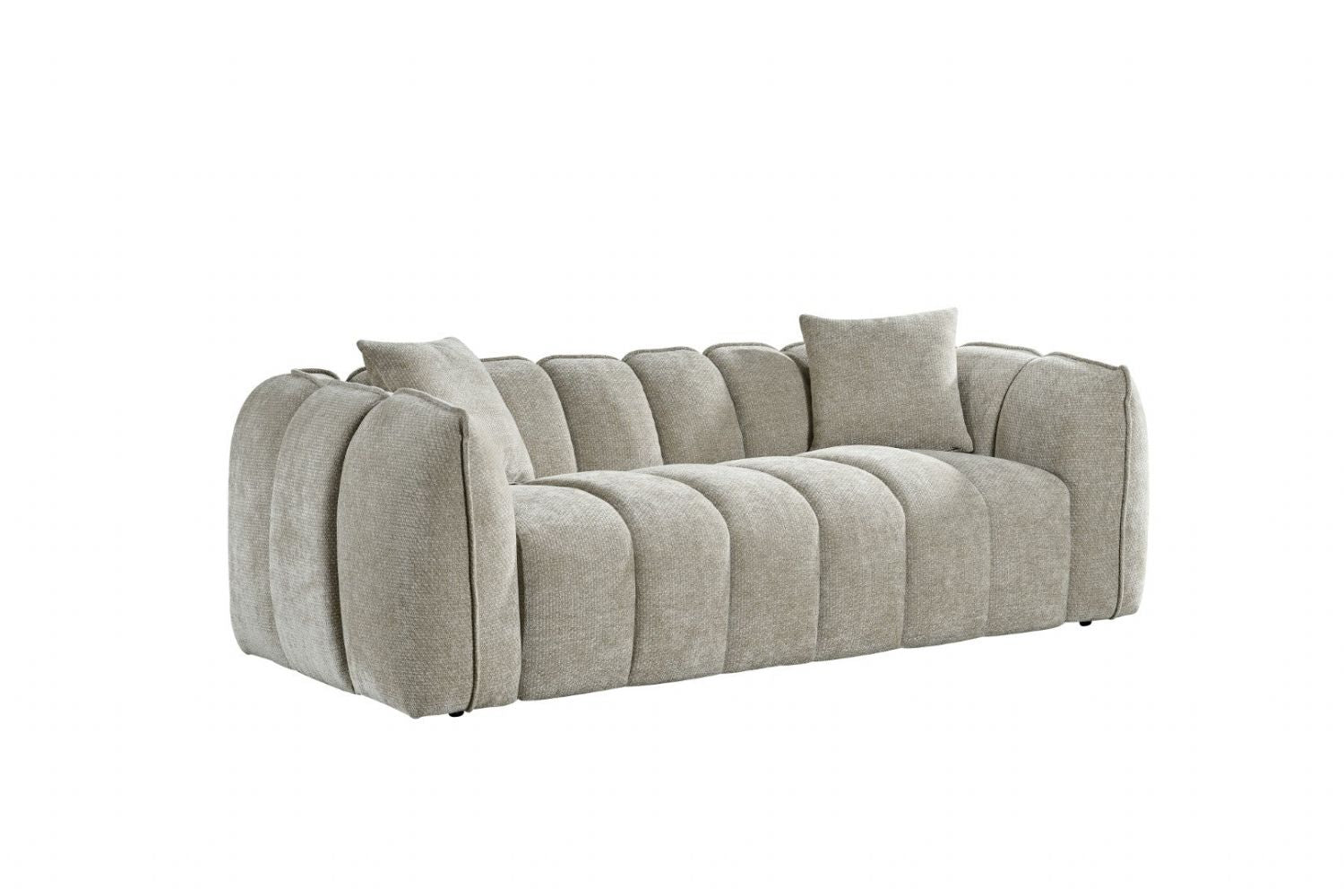 Beige Fabric Channel Tufted Design 3 Seater Sofa - Home Furniture Interiors