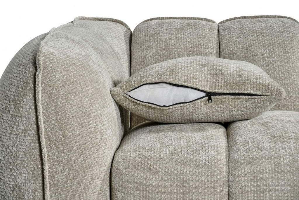 Beige Fabric Channel Tufted Design 3 Seater Sofa - Home Furniture Interiors