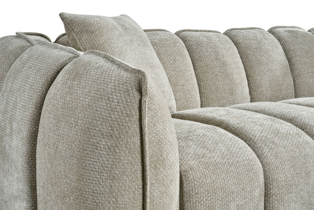Beige Fabric Channel Tufted Design 3 Seater Sofa - Home Furniture Interiors