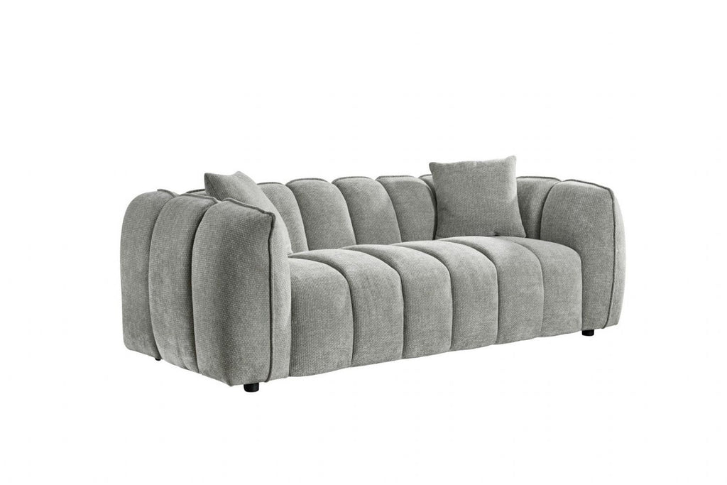 Grey Fabric Channel Tufted Design 3 Seater Sofa - Home Furniture Interiors