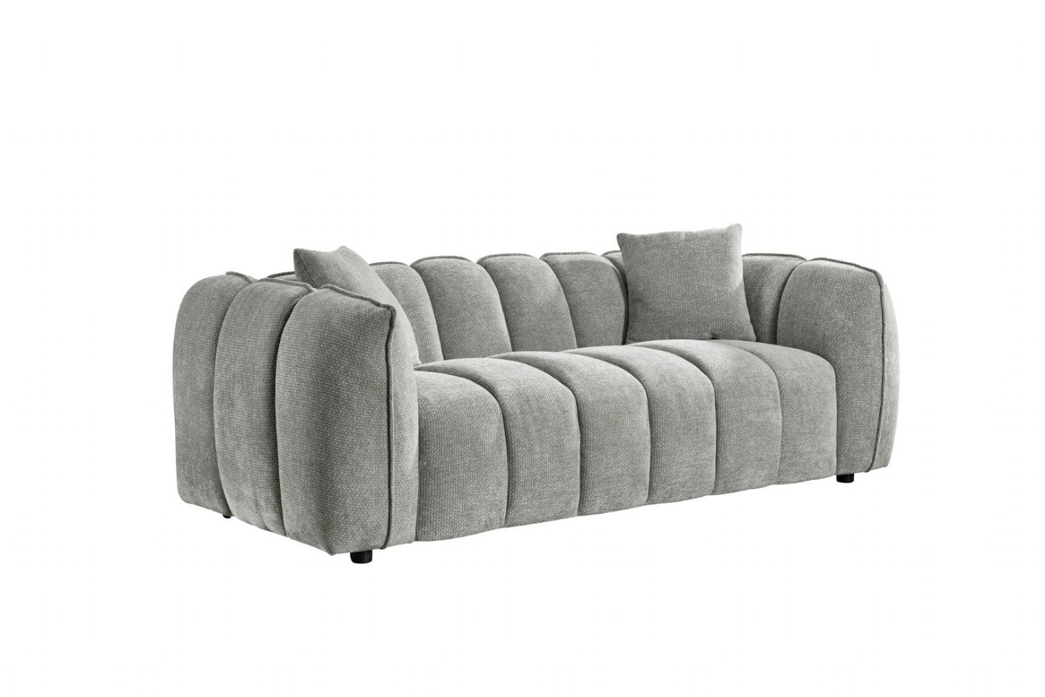Grey Fabric Channel Tufted Design 3 Seater Sofa - Home Furniture Interiors