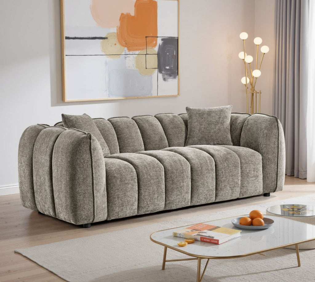 Mocha Fabric Channel Tufted Design 3 Seater Sofa - Home Furniture Interiors