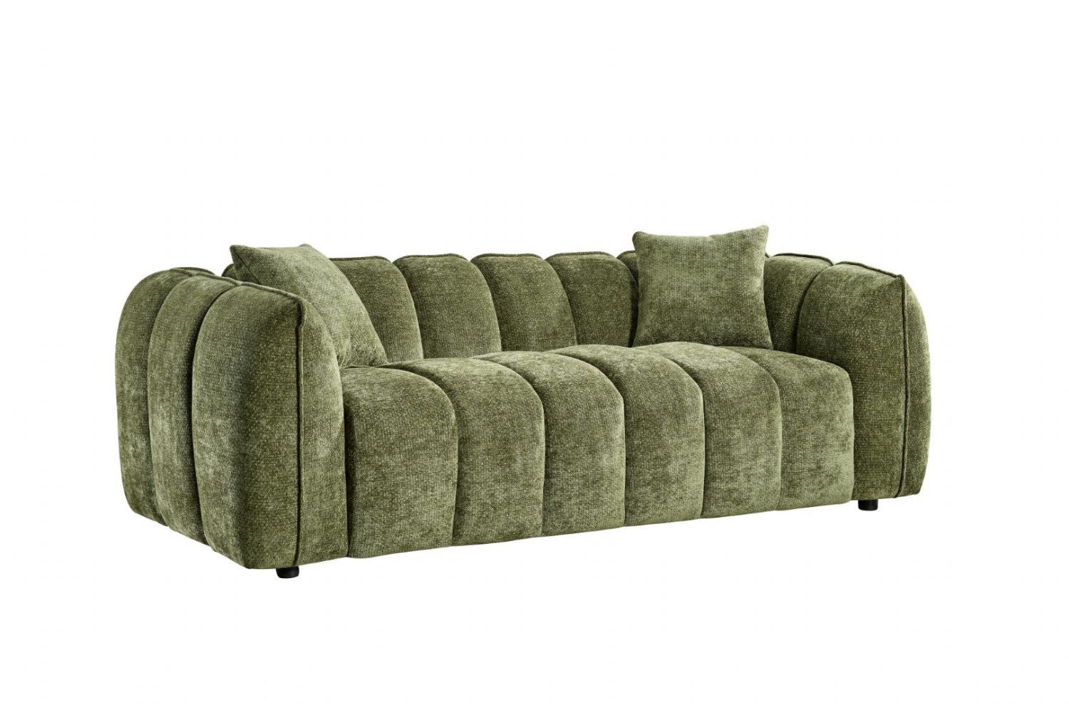 Olive Green Fabric Channel Tufted Design 3 Seater Sofa - Home Furniture Interiors