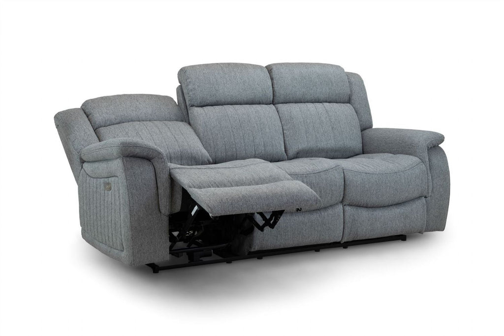 Grey Fabric 3 Seater Electric Recliner Sofa Pillow Top Arms - Home Furniture Interiors