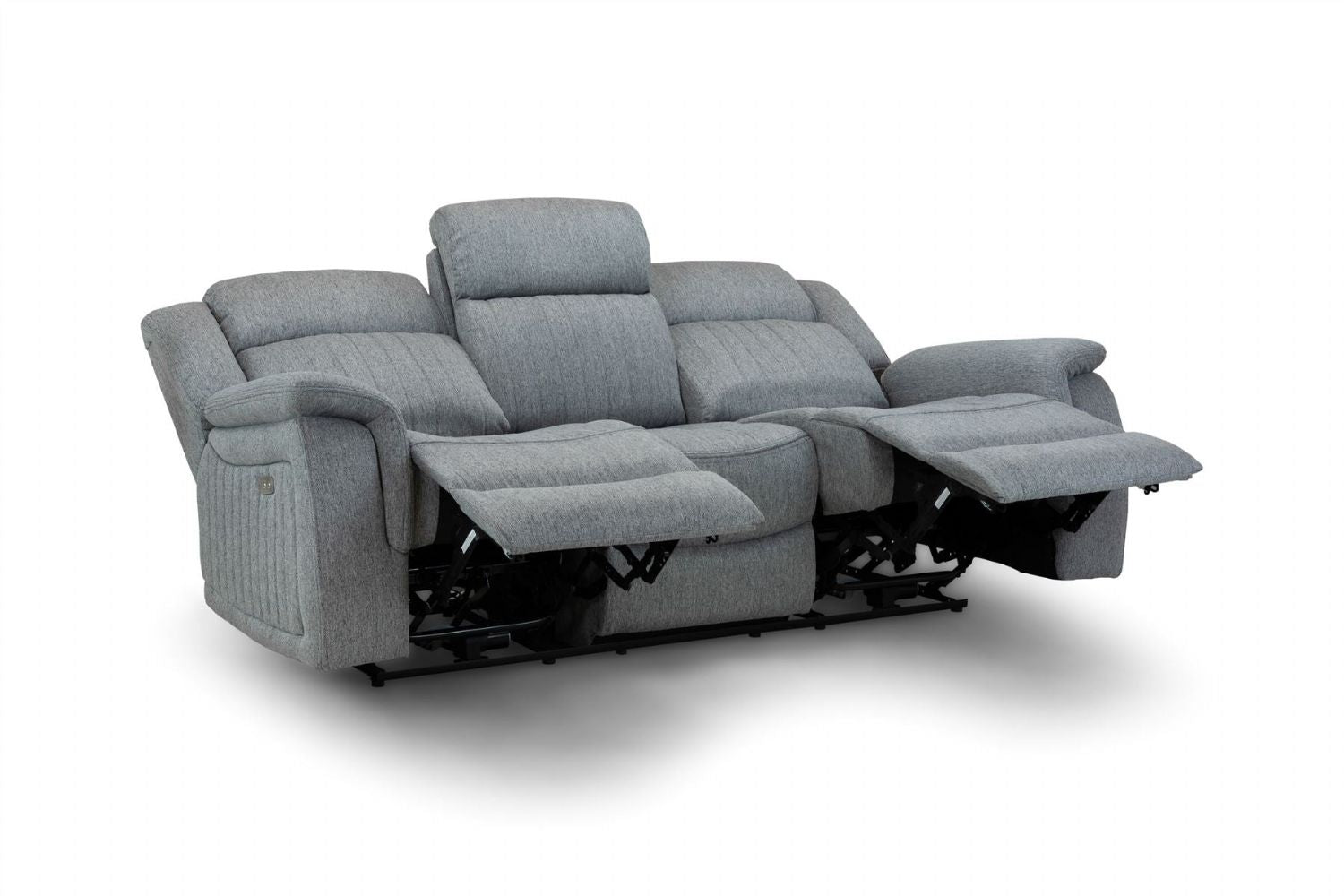 Grey Fabric 3 Seater Electric Recliner Sofa Pillow Top Arms - Home Furniture Interiors
