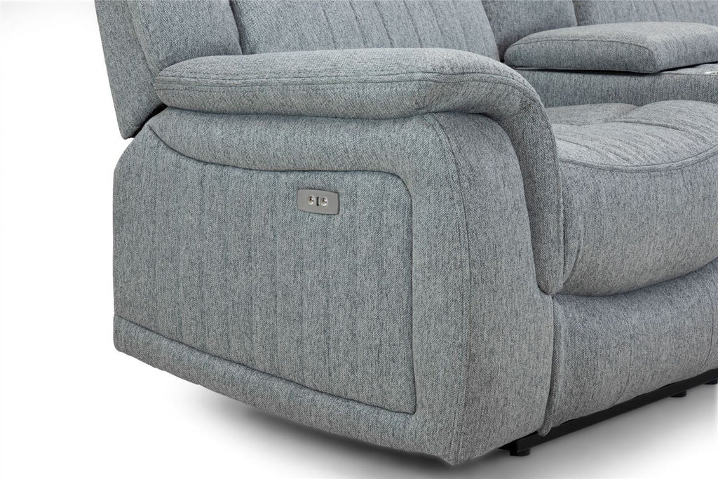 Grey Fabric 3 Seater Electric Recliner Sofa Pillow Top Arms - Home Furniture Interiors