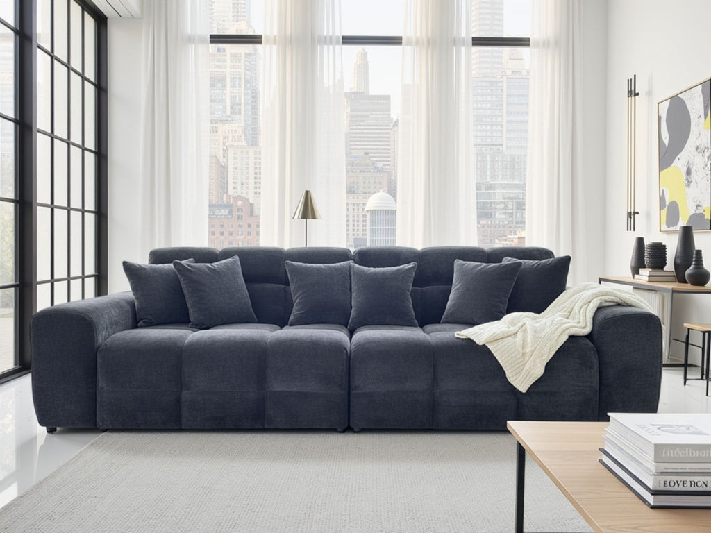 Black Textured Fabric Large 4 Seater Sofa - Home Furniture Interiors