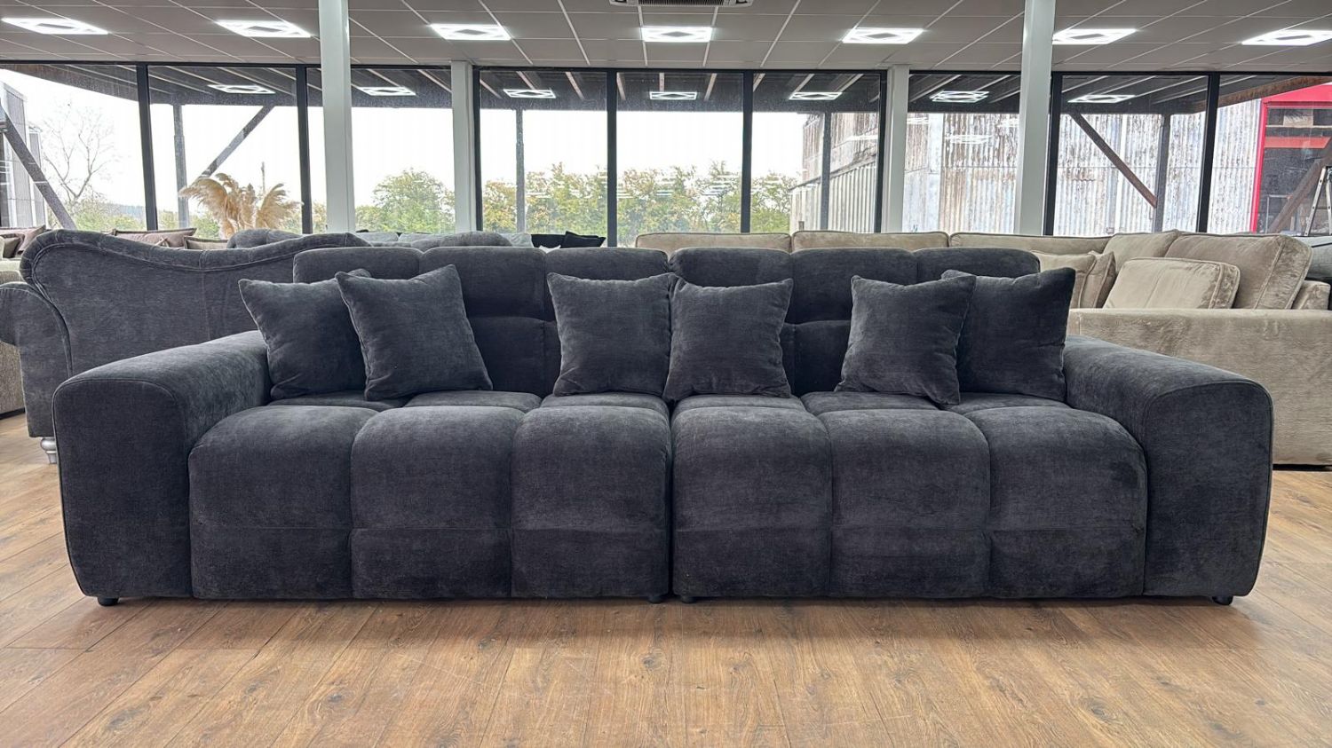 Black Textured Fabric Large 4 Seater Sofa - Home Furniture Interiors
