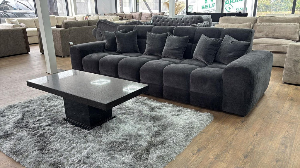 Black Textured Fabric Large 4 Seater Sofa - Home Furniture Interiors