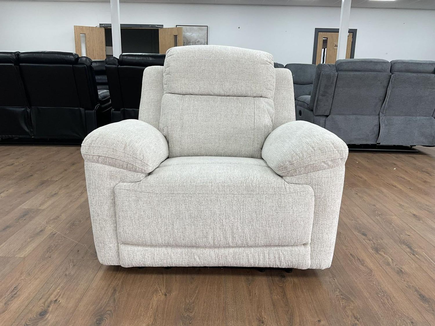Beige Fabric Electric Recliner Armchair with Cupholder - Home Furniture Interiors