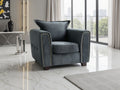 Charcoal Black Velvet Fabric Armchair with Metal Trim Arms - Home Furniture Interiors