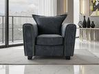 Charcoal Black Velvet Fabric Armchair with Metal Trim Arms - Home Furniture Interiors