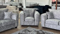 Silver Grey Velvet Effect Fabric High Back Armchair - Home Furniture Interiors